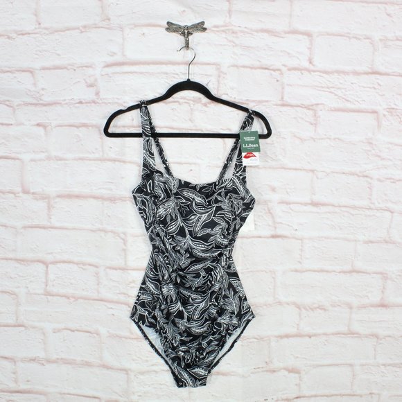 L.L. Bean Other - LL Bean Black Botanical Squareneck Tanksuit One-Piece Swimwear Size 12